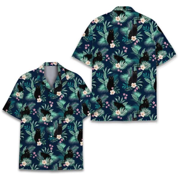 Tropical Black Cat Hawaiian Shirt, Aloha Summer Beach Cat Shirt Product Photo 2