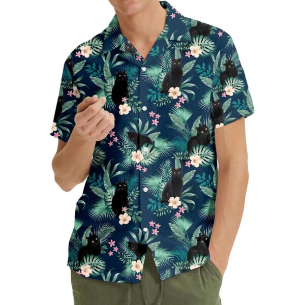 Tropical Black Cat Hawaiian Shirt, Aloha Summer Beach Cat Shirt Product Photo 3