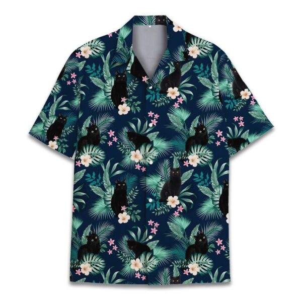 Tropical Black Cat Hawaiian Shirt, Aloha Summer Beach Cat Shirt Product Photo 1