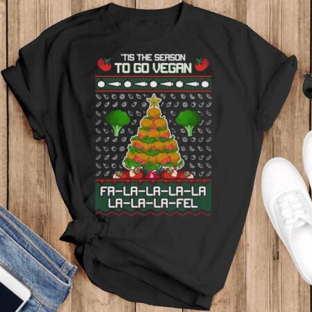 Vegetarian Vegan Ugly Christmas Shirt Vegetarian Vegan Christmas Shirt Vegetarian Vegan Christmas Sweatshirt - Black T-Shirt