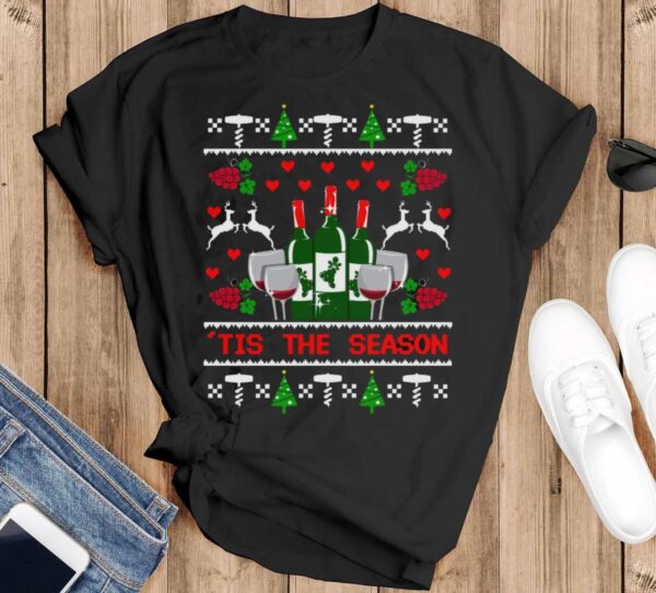 Wine Ugly Christmas Shirt Women Men Wine Christmas Shirt Wine Christmas Sweatshirt - Black T-Shirt